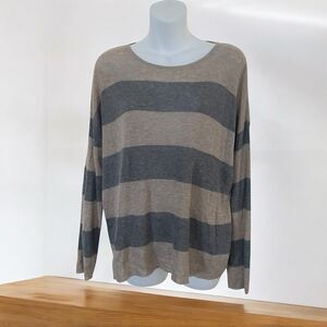 Eileen Fisher Sleek Lyocell/Merino Long-Sleeve Striped Top-Maple Oat SZ S